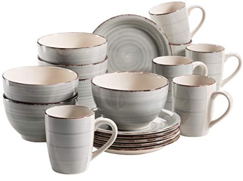 MÄSER 931492 Service de petit-déjeuner de style vintage Bel Tempo II pour 6 personnes, céramique peinte à la main, service de vaisselle 18 pièces, bleu, grès