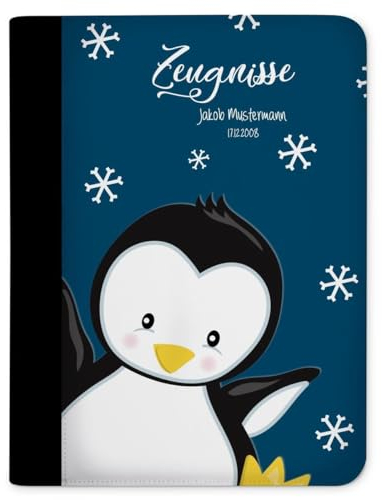 CreaDesign Customize A4 Zeugnismappe für Kinder 26,7x32,7x1 cm, Sichtbuch mit 10 Klarsichthüllen, erweiterbar auf bis zu 20 Taschen, Blau Pinguin design, Dokumentenmappe für Schüler