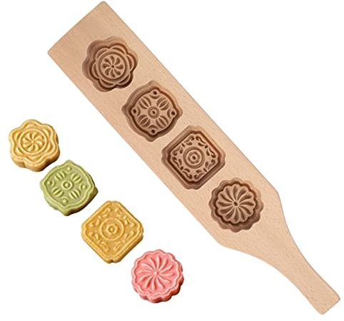 HERCHR Molde De Madera Para Pastel De Luna, Repostería Tartas Otoño Molde, Diseño De Flores Molde De Pastel De Luna, Verdes Judías Mollete Hornear Molde para Magdalenas, Galletas, Chocolate(1#)