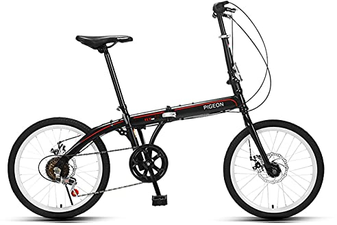 Klappfahrräder, 20 Zoll 6-Fach Faltbares Fahrrad Leichte Stadtreiseübung für Männer Frauen Kinder (Color : Black)