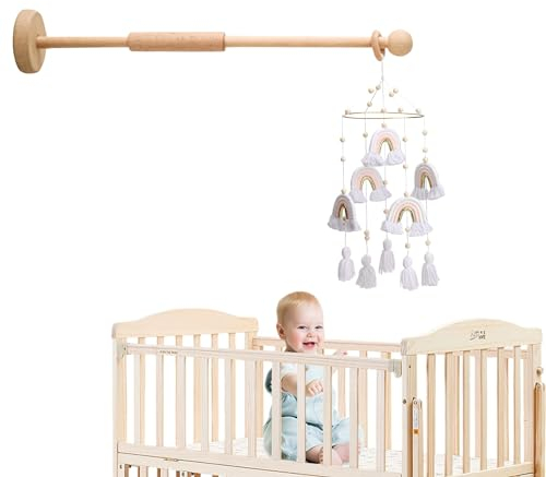 Mobile Halterung Holz für Babybett, Mobile Halterung Wickeltisch für Kinderzimmer-Dekoration, Angepasst Mobile Halter Gestell Stange für Aufhängung Windspiele Bettglocke, Baby Bett Spielzeuge