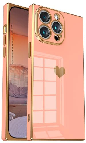 Tzomsze Square iPhone 13 Pro Max Case, Cute Full Camera Lens Protection & Electroplate Reinforced Corners Shockproof Edge Bumper Case Compatible with iPhone 13 Pro Max [6.7 inches] -Candy Pink
