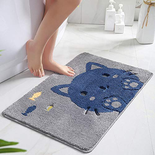 LNXSESN Badteppich Blaue Katze Grau Badvorleger Flauschig Mikrofaser Badematte rutschfest Duschvorleger Schnelltrocknend Badezimmerteppich Waschbar Badematten Bathroom Mat 50x80cm