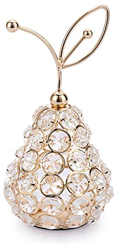 TOLIDA Sparkly Crystal Pear Fruit Ornament Artificial Fruit Sculpture Figurine Centerpiece Decor for Home Dining Table, Wedding/Birthday Party (Pear, Gold)