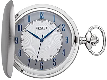 Regent Herren Taschenuhr Savonnette Verchromt 50 MM Quarz Arabische Zahlen P-726