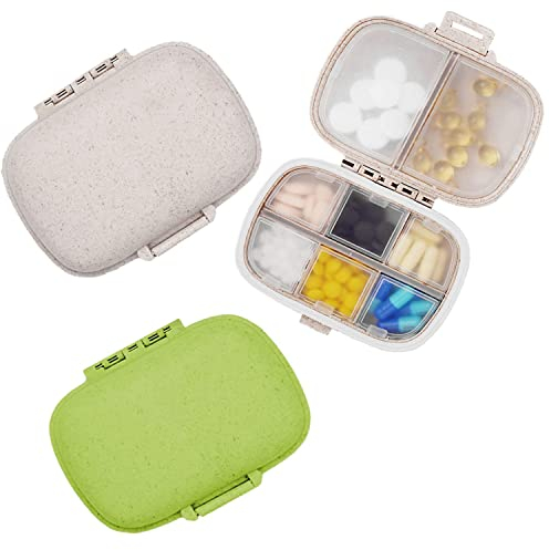 2 Pcs Pill Organiser Travel Small Medicine Storage Box 8 Compartments Daily Pill Box Portable Moistureproof Tablet Organiser for Vitamins Case,Supplement (White + Green)
