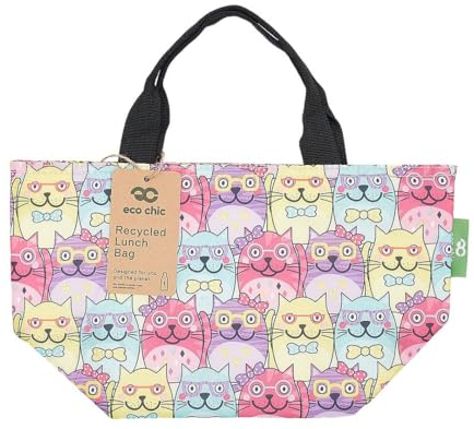 ECO CHIC leichte faltbare Lunchtasche | Wasserabweisende, isolierte Kühltasche für Arbeit/Picknicks/Wandern/Camping-Grillabende (Brillenkatzen Mehrfarbig)