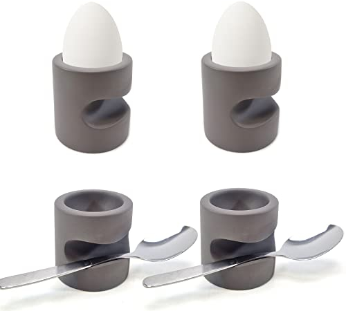 QMBasic EIERBECHER im 4er SET-Angebot | grau modern Beton Style | mit Ablage und ohne Löffel | zeitloses Design