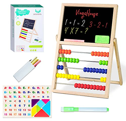 VingaHouse Wooden abacus for kids, toddler counting montessori toys, abacus + Magnetic Drawing Board, Multifunctional Learning Toy, suitable as learning toy gifts for children