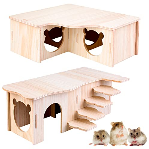 Vegena Lot de 2 Maison Cochon d'Inde Bois, Maison en Bois pour Hamster, Cabane Cochon d'Inde, Maison pour Cochon d'Inde, Maison Rongeur Maison de Hamster pour Gerbilles, Cochons d'Inde