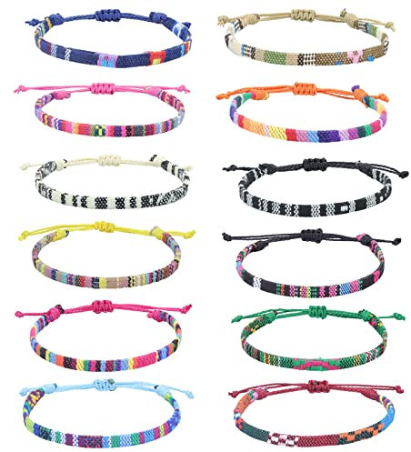 TONAUP Bracelets D'amitié 12 Pièces Multicolore Tressés Faits à La Main Réglables Corde pour Enfants Fille Femme Homme Cadeau