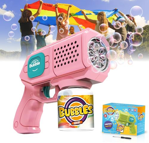 Panacare Elektronische Seifenblasenpistole, Bubble Gun Kinder mit Seifenblasenlösung, Bubble Machine Toys 5000+ Blasen Outdoor Geschenk für Geburtstag/Party/Hochzeit, Bubble Gun 3-10Jahr (Pink)