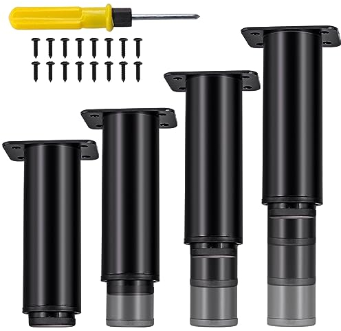 Jiaxitek 25-43 cm Pieds de Meuble réglables, 4 pièces en métal à Hauteur réglable, Pieds de Support pour Cadre de lit, Pieds pour Armoire de Cuisine, Buffet, Meuble TV, canapé, lit, Table à café.