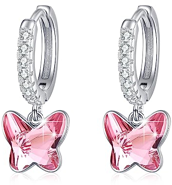 Schmetterling Creolen Ohrringe Mädchen 925 Sterling Silber Hell Pink Kleine Ohrringe Schmetterling Schmuck für Damen Kinder Tochter Enkelin Freundin Weihnachts Geschenk