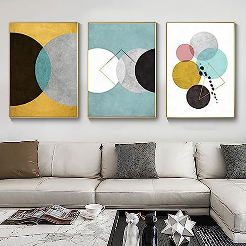 SUKPDJO 3er geometrische Leinwandbilder Set,blau-gelbe Abstrakt Bilder Set,Blau Gelb Schwarz geometrische Leinwandbilder ohne Rahmen (40 x 60 cm)