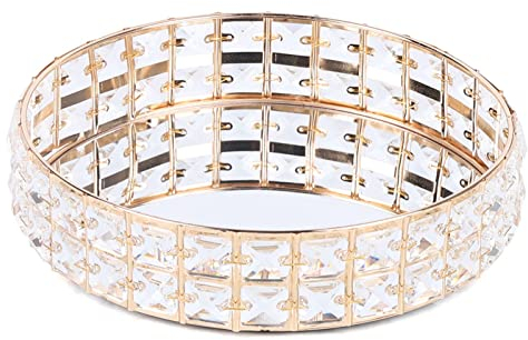 Tablett-Spiegel, rundes Aufbewahrungstablett, goldenes Spiegel-Tablett, Parfüm-Tablett, Spiegel, Kosmetik-Tablett, Kommoden-Tablett, verziertes Tablett, dekoratives Metall-Tablett, Schmuck, Parfüm-Org