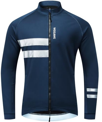 WOSAWE Veste de Cyclisme pour Homme Coupe-Vent Thermique Polaire Veste de Sport Hiver Réfléchissant Vélo VTT Manteau (Top Bleu, XXL)