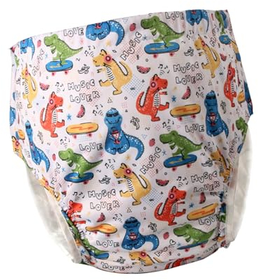 Fonowx Wiederverwendbare Stoffwindeln für Erwachsene, Umhüllt Die Inkontinenzseite mit Atmungsaktiver, Verstellbarer Schnalle, Dinosaurier XXL