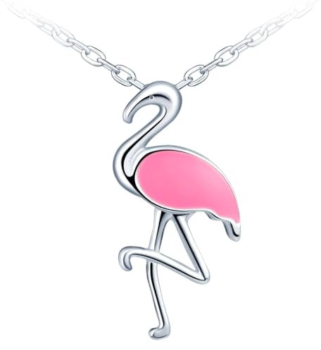 MICMIF Collier Flamant Rose pour Femme en Argent 925 Pendentif Flamingo pour Femme Colliers Animaux Cadeaux pour Femme Filles Cadeau de Noël, Chaîne Réglable Hypoallergénique