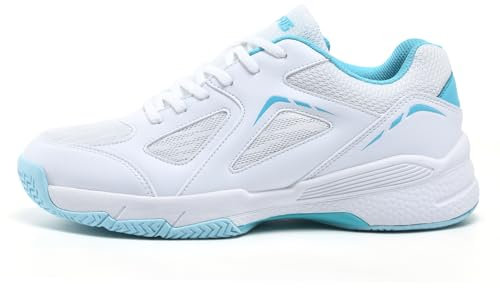 LEFUS Damen-Tennisschuhe - P601, rutschfest, gedämpft, stabilisierend, atmungsaktive Court-Schuhe(weiß_blau,37.5)