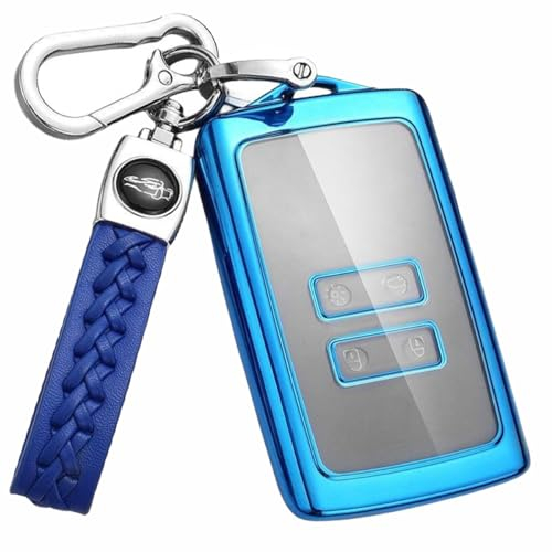 MEDZUK Coque Clé Compatible avec Renault Espace 6 2023-2024 2025 Coque de Protection pour clé de Voiture TPU, Accessoire Étui pour Clés avec Porte-clés (Bleu)