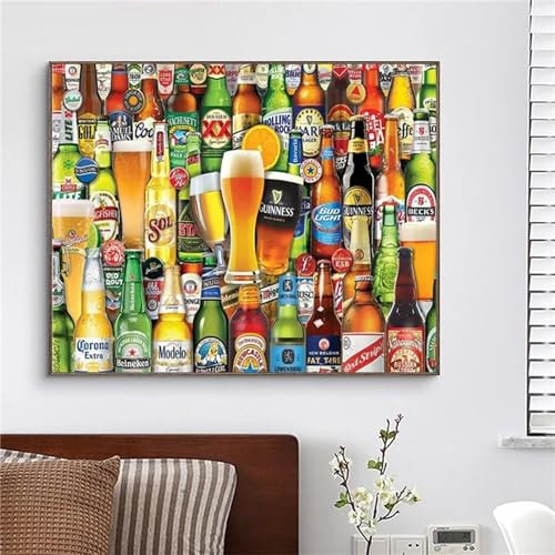 Yoonqun Malen Nach Zahlen Erwachsene,Bier-Landschaft DIY Ölgemälde auf Leinwand Erwachsene Kinder Ölgemälde Kit mit Pinseln und Acrylfarbe für Home Décor (mit Rahmen) 50x65cm