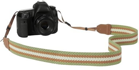MoKo Sangle pour Appareils Photo, Bandoulière Universelle Réglable en Coton Tissé, Courroie pour Caméscope Jumelles Appareil Photo Numérique Nikon/Canon/Sony/Minolta/Panasonic/SLR/DSLR,Vert+Brun+Beige