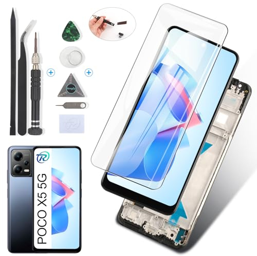 RongZy Pantalla para Xiaomi Redmi Note 12 5G/Poco X5 5G Pantalla Táctil LCD Kit de Pantalla de Repuesto Ensamblaje Digitalizador de Reemplazo con Herramientas(Negra con Marco)
