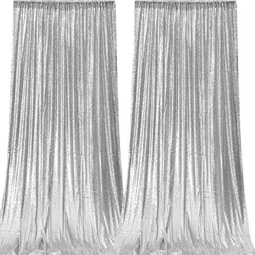 JYFLZQ Silberne Pailletten-Hintergrundvorhänge, 1,2 x 3 m (B x H), 2 Paneele, Glitzer, Fotokabine, Fotografie-Hintergrund für Hochzeit, Geburtstagsfeiern