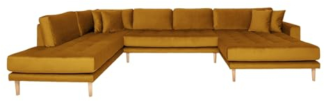 möbelando Wohnlandschaft >Lido< in Senfgelb, Velour - 370x76x220cm (BxHxT)