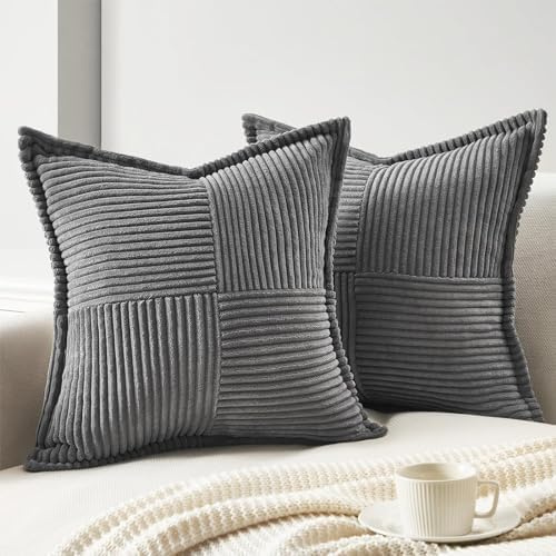 Topfinel Kissenbezüge 35x35 Dunkelgrau 2er Set Kordsamt Kissenhülle für Dekokissen Sofakissen Zierkissen Schlafzimmer Wohnzimmer Sofa Couch Büro