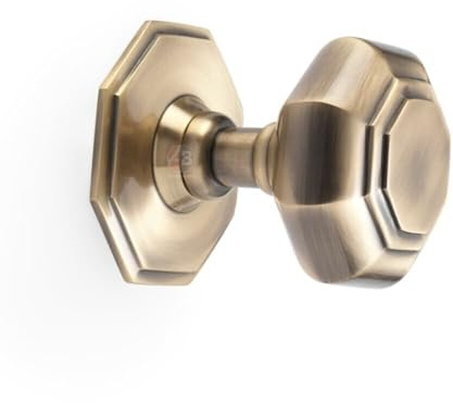 AB Hardware 70mm Antique Brass Octagonal Centre Door Knob Pull Front Back Solid Brass