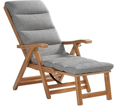 SCGSJZH Sedia a Sdraio in Legno Sedia Reclinabile da Esterno, Lettino Prendisole da Giardino Regolabile in 5 Posizioni, Poltrona Salotto Pieghevole per Balcone Terrazza, con Cuscino