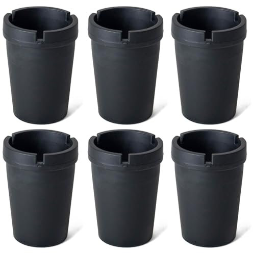 Acan Tradineur - Pack de 6 Ceniceros Anti-Humo con Tapa - Cenicero Ideal para Exterior para Uso Privado y gastronomía - Ø 10 cm - Color Negro