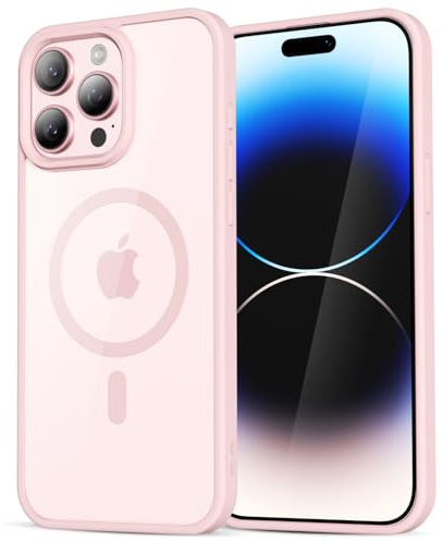 LoeoeL for iPhone 14 Pro Case Clear Mag Safe, Ultra Thin Slim Cover Magnetic Compatible with Magsafe Phone Case for Women Men Girl, Cute Soft TPU Silicone & Transparent Hard Plastic, Light Pink