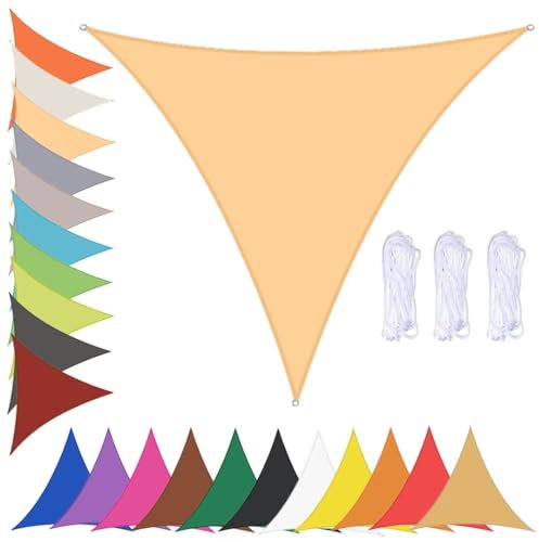 Tenda a Vela Ombreggiante Triangolare Impermeabile Tenda da Sole per Esterno Giardino Tende Vela Parasole 90% UV Protezione Telo Ombreggiante con Occhielli Beige 2x2x2m