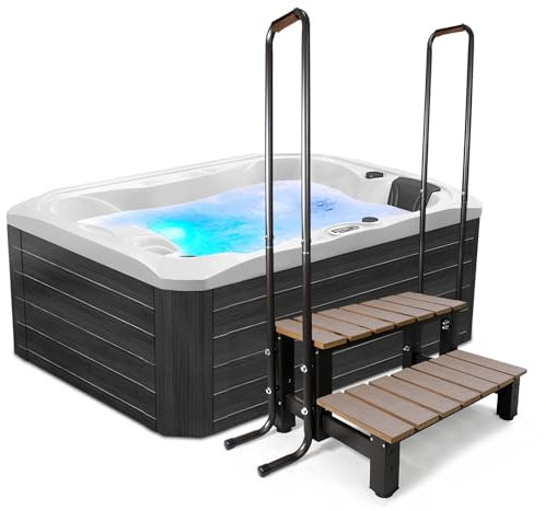 Skertan Pool Hot Tub Ladder Above Ground,Hot Tub Steps with 2 Handrails and Anti-Skid Pads,600 LB Load Capacity Pool Stairs Pool Steps for Travel Trailers, Spa, Camper, 5th Wheels (2 Step, 2 Handle)