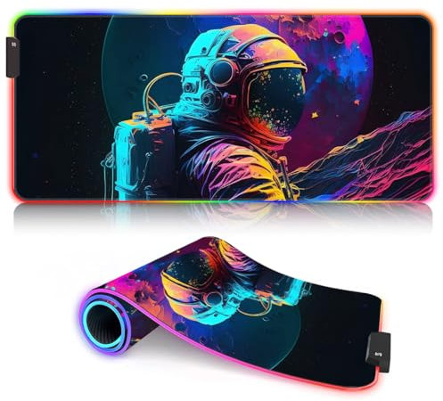 HEYCE Tapis de Souris de Jeu Astronaute Vibrant ROG XL Clavier Tapis de Souris LED Grand Tapis de Souris de Jeu Unique (80x30x0,3) cm Grand Tapis de Souris Clavier Tapis de Souris