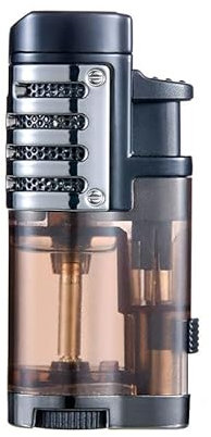 DGHNBMGNG Briquet à Jet Butane Transparent à Trois Flammes, Briquet d'extérieur à Flamme Nue, Briquet Portable Gonflable Coupe-Vent réglable,(Gray)