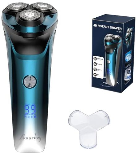 Rasoir électrique pour Homme [2024 New] Rasoir électrique Wet & Dry pour Hommes avec Tondeuse Rétractable, Rasoir Sans Fil - Têtes 4D Pivot & Flex, USB-C Rechargeable, 120 min d'Autonomie, Bleu