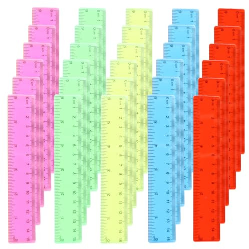 YOFAPA 100 Stück Farbiges Transparentes Lineal, 15 cm 6 Zoll Gerades Lineal mit Zentimetern und Zoll Plastiklineale Transparentes Lineal für Schüler, Schulbedarf, Büro und Zuhause