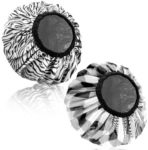 2 Pcs Deep Conditioning Hair Caps, Waterproof Double Layer Heat Steamer Cap, Large Hot Oil Hair Treatment Caps, Reusable Shower Caps Processing Caps for Long Thick Hair(Black Series)