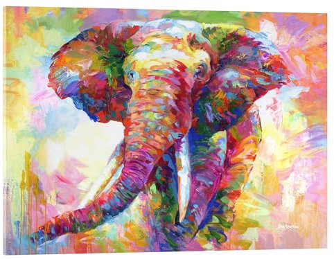 Posterlounge Happy Colourful Elephant Portrait Tableau en verre acrylique de Leon Devenice 18 x 13 cm Déco colorée Tableaux Décoration murale
