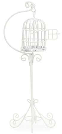 Dollhouse Birdcage 1:12 Scale Accessories Miniature Bird Cage Floor Stand Openable Cage Alloy Birdcage Model Mini House Decoration Ornament (White)