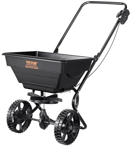 VEVOR Spandiconcime Portata Max. 11 kg Carrello Rimozione della Neve con Ruote Diametro 203 mm, Spanditore Tramoggia da 15 L Seminatrice da Prato in Acciaio per Terreni Prato Agricoli Giardino, Nero