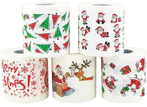 Papier de toilette de Noël, 5pcs Rouleau de papier toilette de Noël - Papier de toilette drôle, cadeaux de bâillon amusants, papier toilette de nouveauté, rôti de papier toilette de vacances, blagues