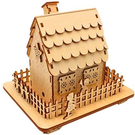 Dekohelden24 Holz Räucherhaus, Räuchermann, Räucherfigur - Räucherndes Hexenhaus als Bastelsatz, Lebkuchenhaus zum selber Bauen, 53 Bauteile, L/B/H 15,5 x 13 x 14 cm - Made in Germany -.