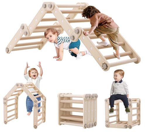 4 in 1 Pikler Triangle Set, Convertible Toddler Climbing Set, Versatile Climbing Frame with Ladder, Multifunction Foldable Climb Ladder, Indoor Play Jungle Gym for Kids
