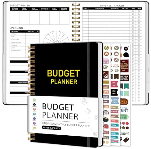 Budget Planner Account Book, Monthly Expense Tracker Notebook, Savings Tracker, Debt Tracker, Bill Tracker, Monthly Budget Review, 5.5 x 8.5 Inch, Black