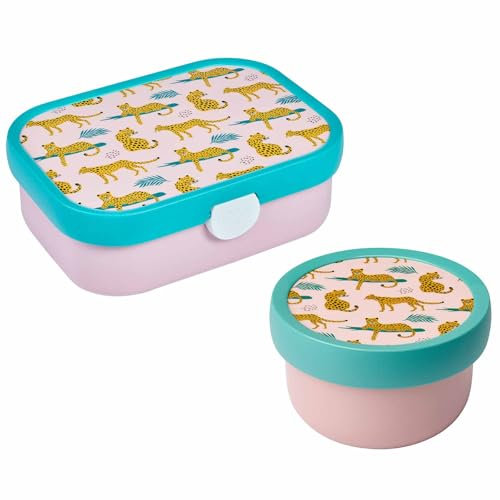 Mepal | Kinder Obst- und Bento Box | Campus meets Fruits | Spülmaschinenfest & BPA-frei | 300 & 750 ml | Mit Fächern, Gabel & Clip-Verschluss | Perfekt für Snacks & Mahlzeiten | Leopard